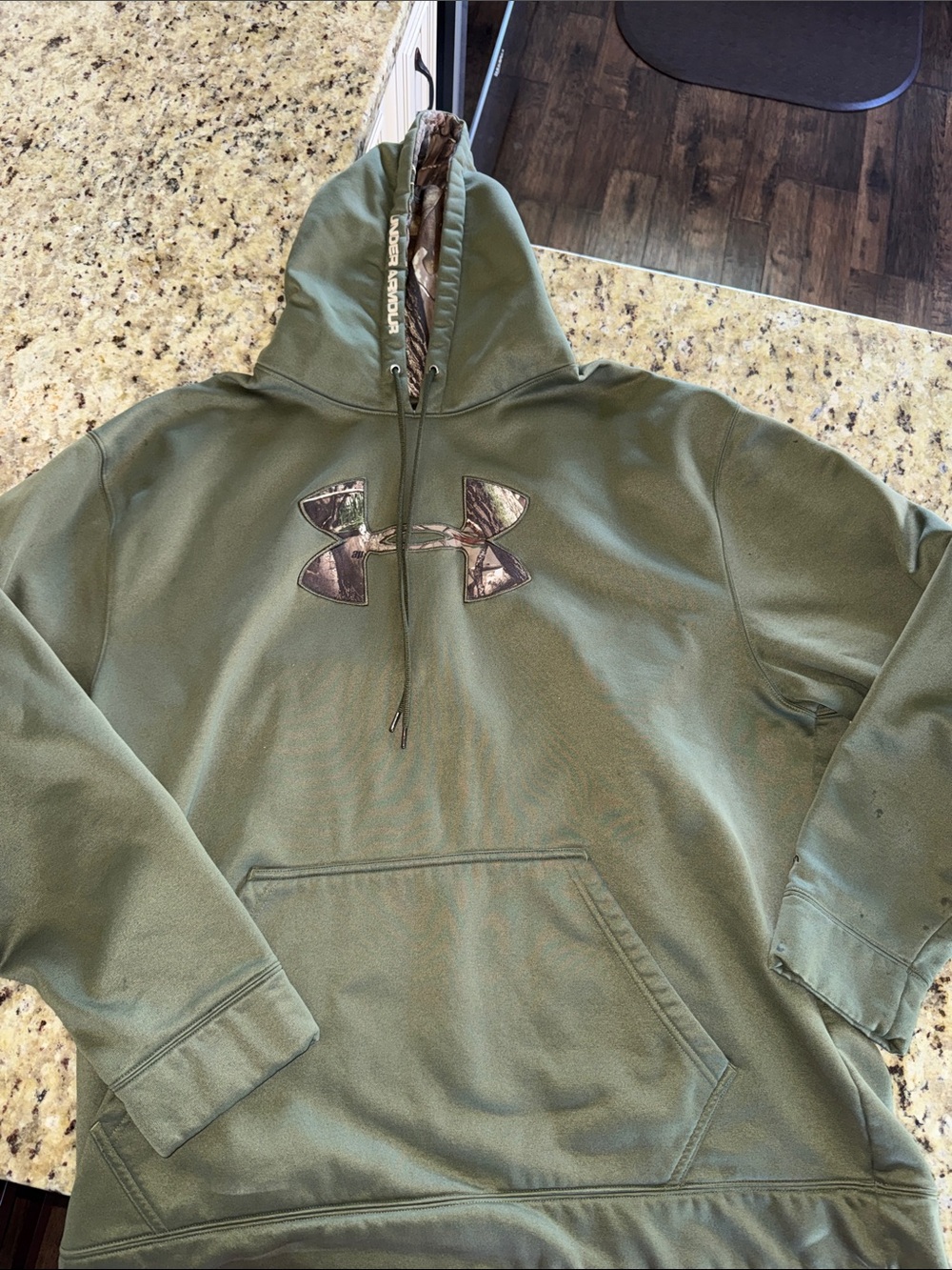 Under Armour Olive Green Pullover Hoodie with Camo Logo